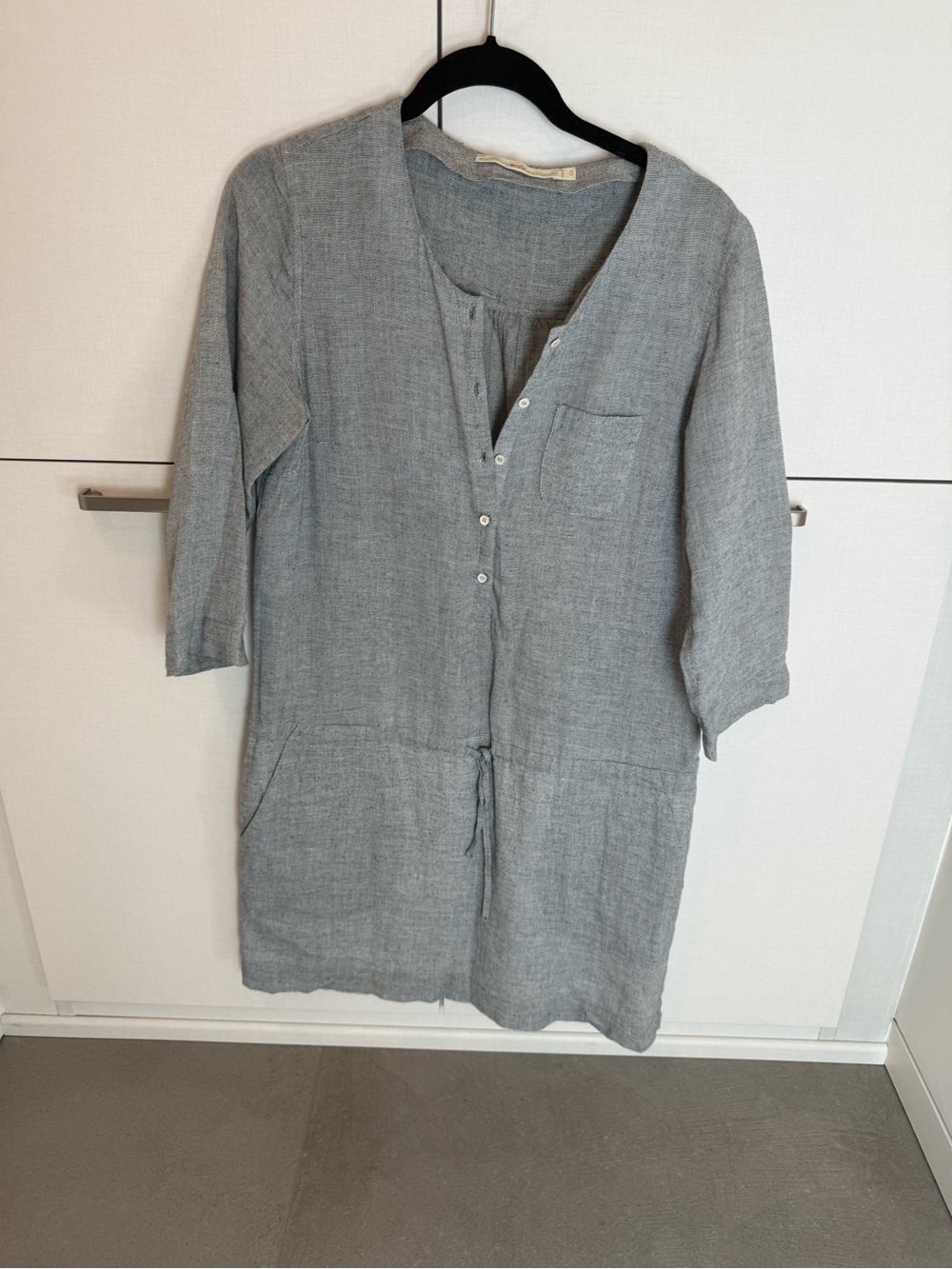 Relaxed Gray Linen-Blend Button Front Cover-Up Dress